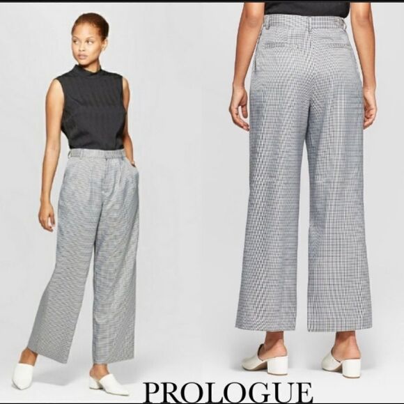 Prologue  Target Houndstooth Plaid Check Wide Leg Cropped  Trouser Pants - Picture 1 of 10